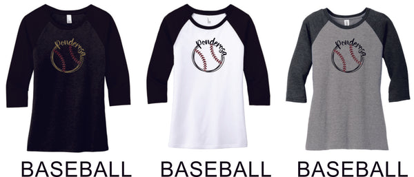Pondo Baseball Ladies Raglan Tee- 12 Designs- Matte or Glitter