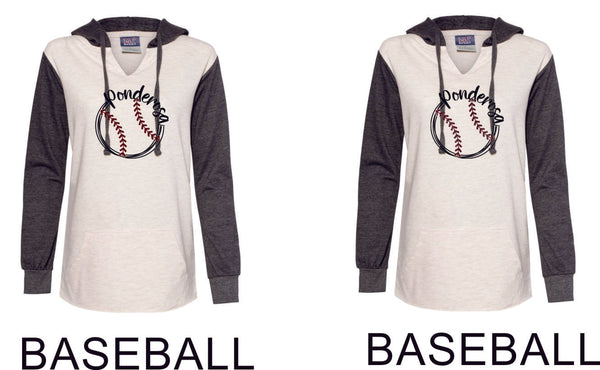 Pondo Baseball Ladies Raglan Hoodie - 12 Designs- Matte or Glitter