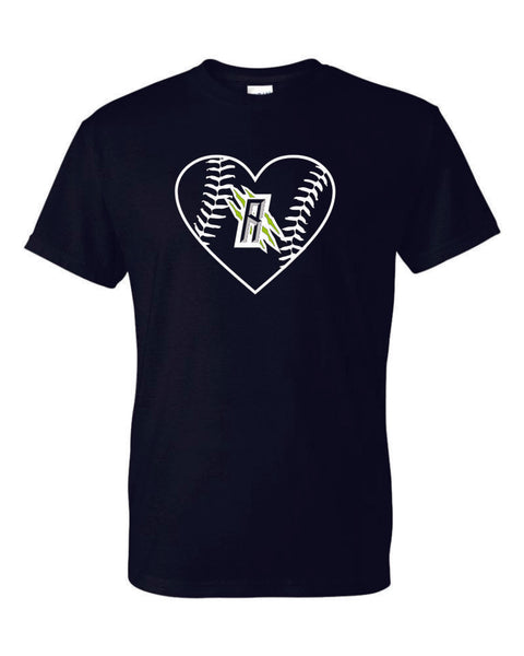 Raptors Baseball Heart Design Basic Tee- Matte or Glitter