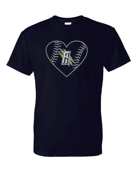 Raptors Baseball Heart Design Basic Tee- Matte or Glitter