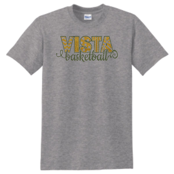 MVHS Basketball Curly Design Basic Tee- Matte or Glitter