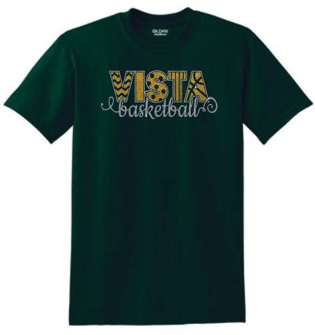 MVHS Basketball Curly Design Basic Tee- Matte or Glitter