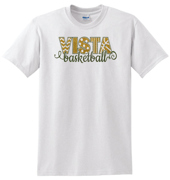 MVHS Basketball Curly Design Basic Tee- Matte or Glitter