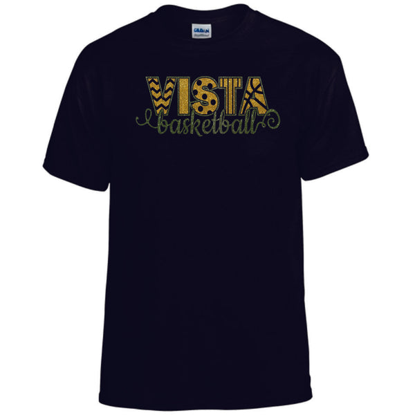 MVHS Basketball Curly Design Basic Tee- Matte or Glitter