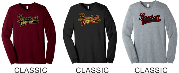 Pondo Baseball Unisex Long Sleeve Tee- 12 Designs- Matte or Glitter