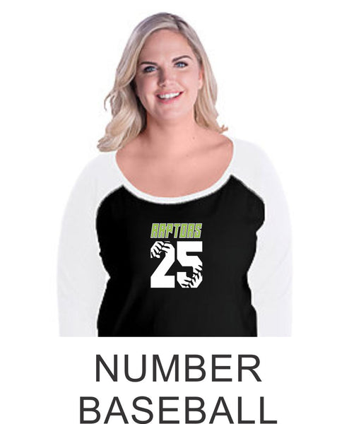 Raptors Curvy Ladies Raglan- 2 Designs- 4 Sports- Matte or Glitter