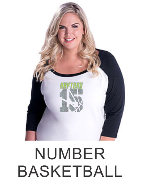 Raptors Curvy Ladies Raglan- 2 Designs- 4 Sports- Matte or Glitter