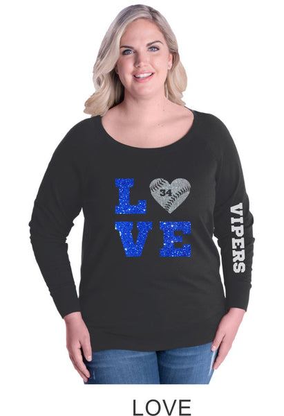 Vipers Curvy Ladies Slouchy Pullover in 3 Designs- Matte or Glitter