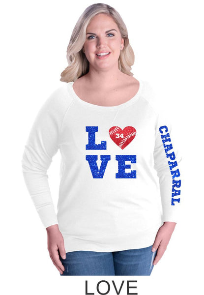 Chap Baseball Curvy Ladies Slouchy Pullover in 4 Designs- Matte or Glitter