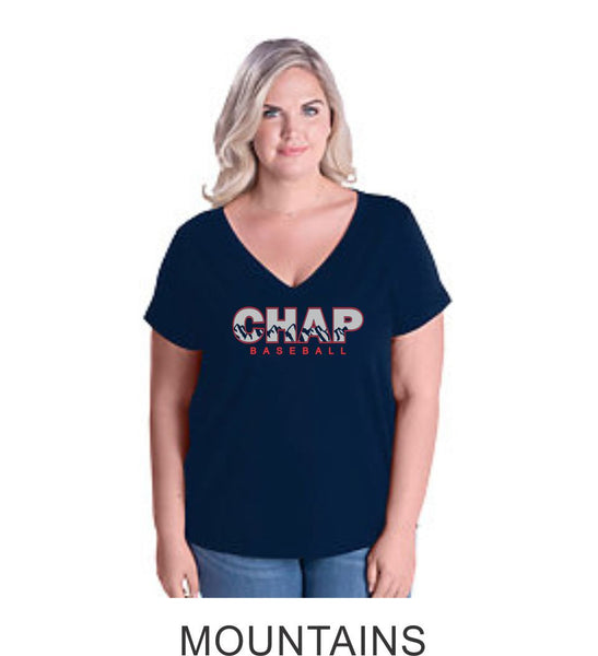 Chap Baseball Curvy Ladies Tee in 4 Designs- Matte or Glitter