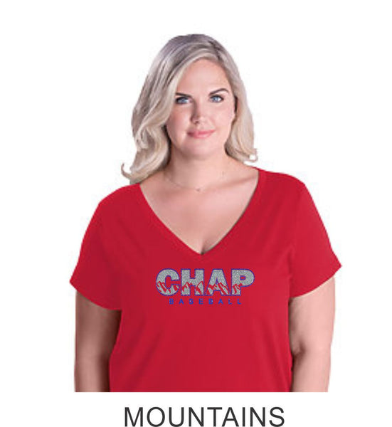 Chap Baseball Curvy Ladies Tee in 4 Designs- Matte or Glitter