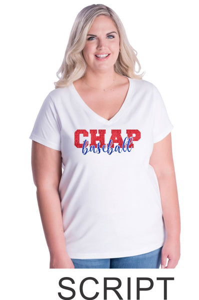 Chap Baseball Curvy Ladies Tee in 4 Designs- Matte or Glitter
