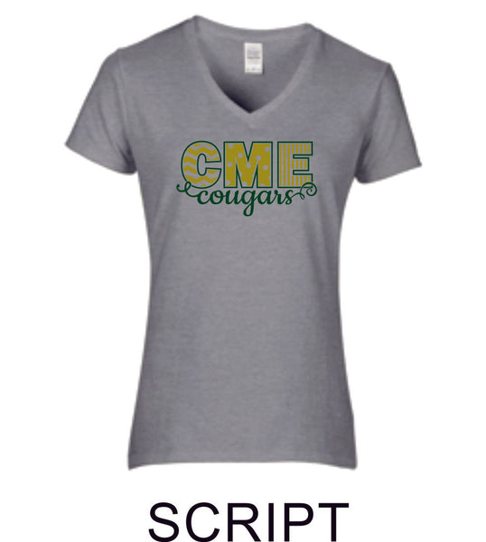 CME Script Design Ladies Short Sleeve Tee- Matte or Glitter