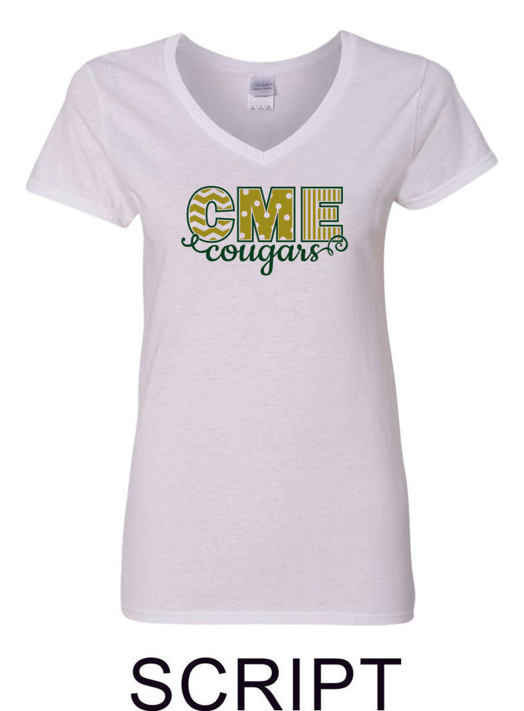 CME Script Design Ladies Short Sleeve Tee- Matte or Glitter