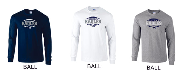 Sierra FOOTBALL Long Sleeve Tee- 4 designs-Matte or Glitter