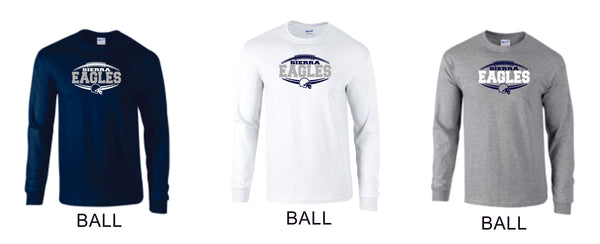 Sierra FOOTBALL Long Sleeve Tee- 4 designs-Matte or Glitter