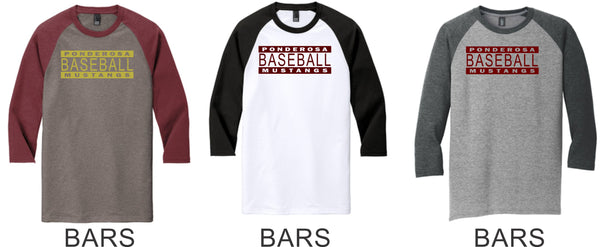 Pondo Baseball Unisex Raglan Tee- 12 Designs- Matte or Glitter