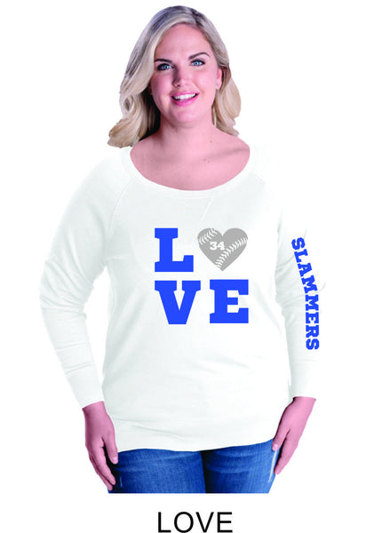 Slammers Curvy Ladies Slouchy Pullover- in 3 designs- Matte or Glitter