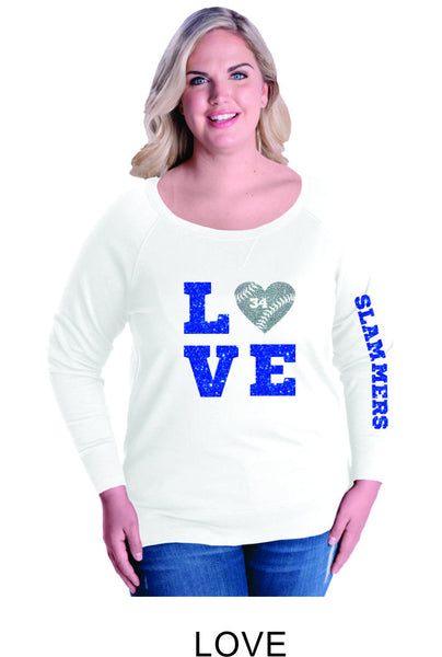 Slammers Curvy Ladies Slouchy Pullover- in 3 designs- Matte or Glitter