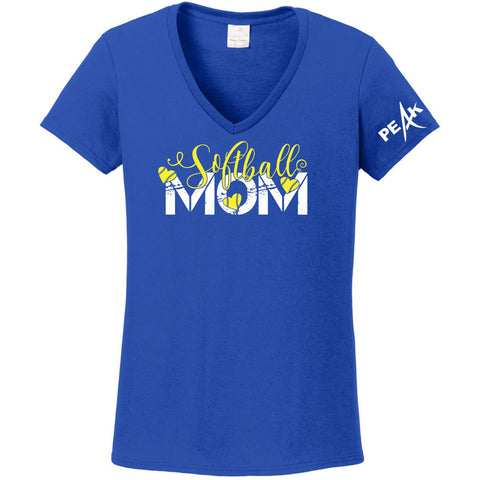 Peak Softball Mom Ladies V-Neck Tee - Two Designs - Custom Number