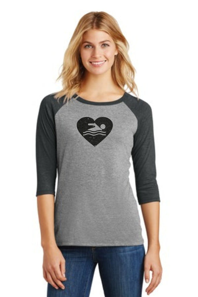 Swim Heart Raglan- Matte or Glitter