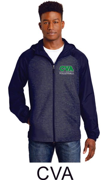 Unisex or Ladies CVA Heather Colorblock Raglan Hooded Windbreaker