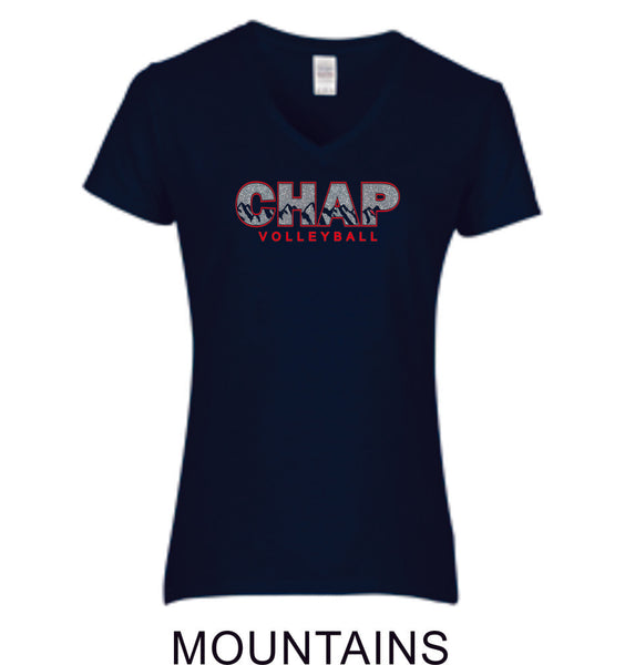 Chap Volleyball Ladies Fit Tee in 4 Designs- Matte or Glitter