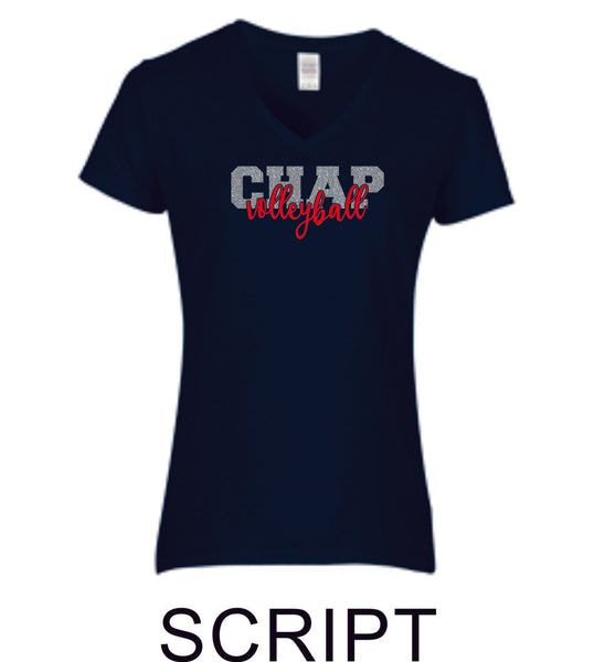 Chap Volleyball Ladies Fit Tee in 4 Designs- Matte or Glitter