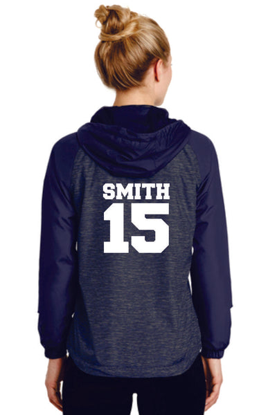 Unisex or Ladies CVA Heather Colorblock Raglan Hooded Windbreaker