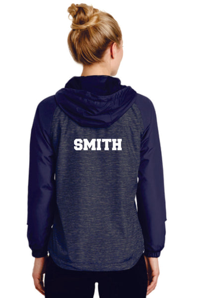 Unisex or Ladies CVA Heather Colorblock Raglan Hooded Windbreaker