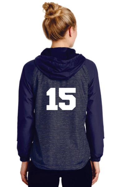 Unisex or Ladies CVA Heather Colorblock Raglan Hooded Windbreaker