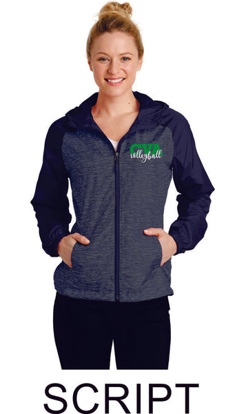 Unisex or Ladies CVA Heather Colorblock Raglan Hooded Windbreaker