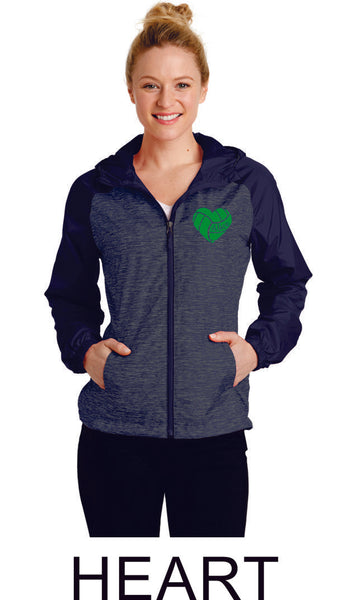 Unisex or Ladies CVA Heather Colorblock Raglan Hooded Windbreaker