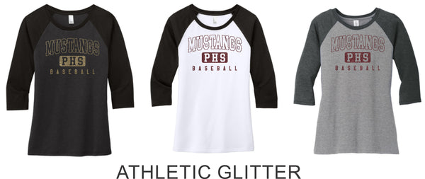 Pondo Baseball Ladies Raglan Tee- 12 Designs- Matte or Glitter