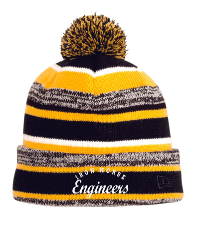 Iron Horse STAFF Yellow Stripe Pom Pom Beanie- Embroidered