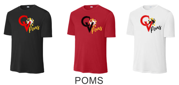 CV Poms Wicking Tee- Youth, Ladies, Adult Sizes- 5 designs