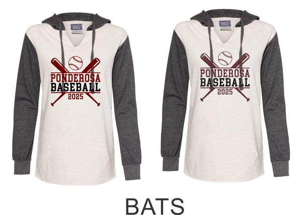 Pondo Baseball Ladies Raglan Hoodie - 12 Designs- Matte or Glitter