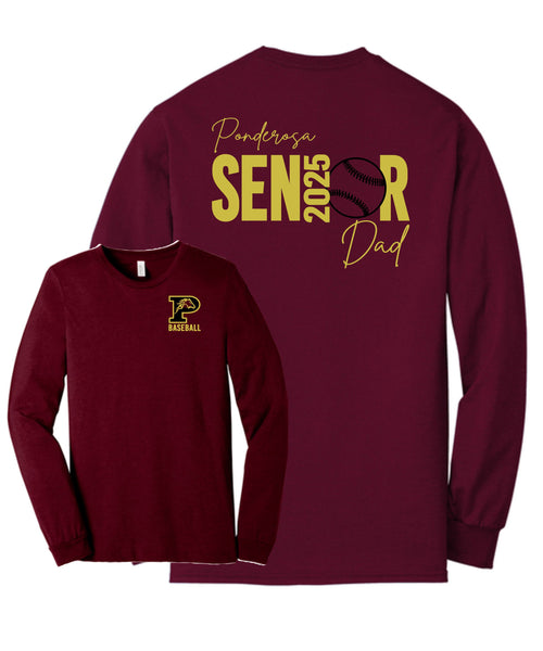 Pondo Baseball Unisex Long Sleeve Tee- Senior Dad Design