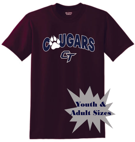 CT Cougars PAW DESIGN Basic Tee- Matte or Glitter