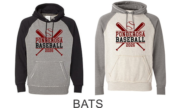 Pondo Baseball Vintage Heathered Hoodie- 12 Designs- Matte or Glitter