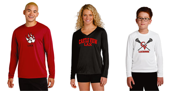 Castle View LAX Wicking Long Sleeve Tee- Youth, Ladies, Adult Sizes - 4 Designs