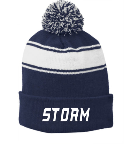 Storm Baseball Stripe Pom Pom Beanie- Embroidered