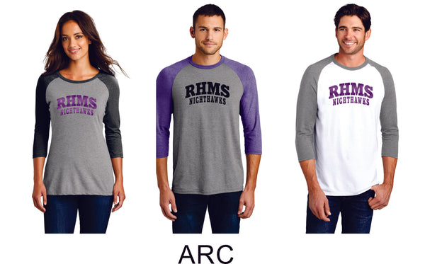 RHMS Ladies or Unisex Raglan Tee- Matte or Glitter