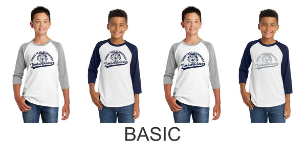 Timber Trail Youth Raglan- 5 designs- matte or glitter
