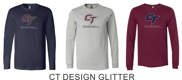 CT Baseball Unisex Long Sleeve Tee-Matte or Glitter