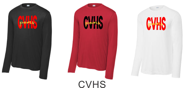 CV Poms Wicking Long Sleeve Tee- Youth, Ladies, Adult Sizes - 5 Designs