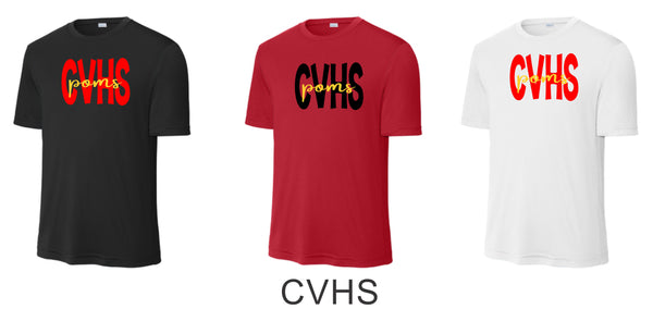 CV Poms Wicking Tee- Youth, Ladies, Adult Sizes- 5 designs