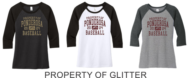 Pondo Baseball Ladies Raglan Tee- 12 Designs- Matte or Glitter