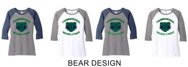 Thunder Ridge Poms Ladies or Unisex Raglan Tee- 2 Colors