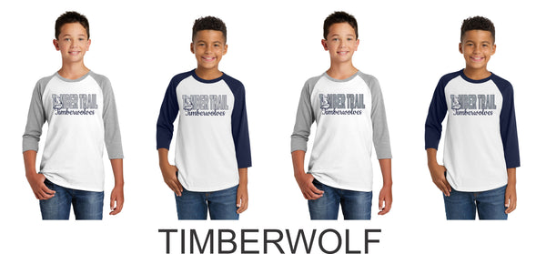 Timber Trail Youth Raglan- 5 designs- matte or glitter